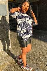 Navy Tie Dye Oversized T-Shirt Dress - Avriella-T-shirt