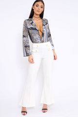 Navy V-Plunge Leopard Print Bodysuit - Hazell-Bodysuits