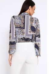 Navy V-Plunge Leopard Print Bodysuit - Hazell-Bodysuits