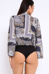 Navy V-Plunge Leopard Print Bodysuit - Hazell-Bodysuits