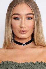 Navy Velvet Diamante Ring Choker -Betty-Chokers