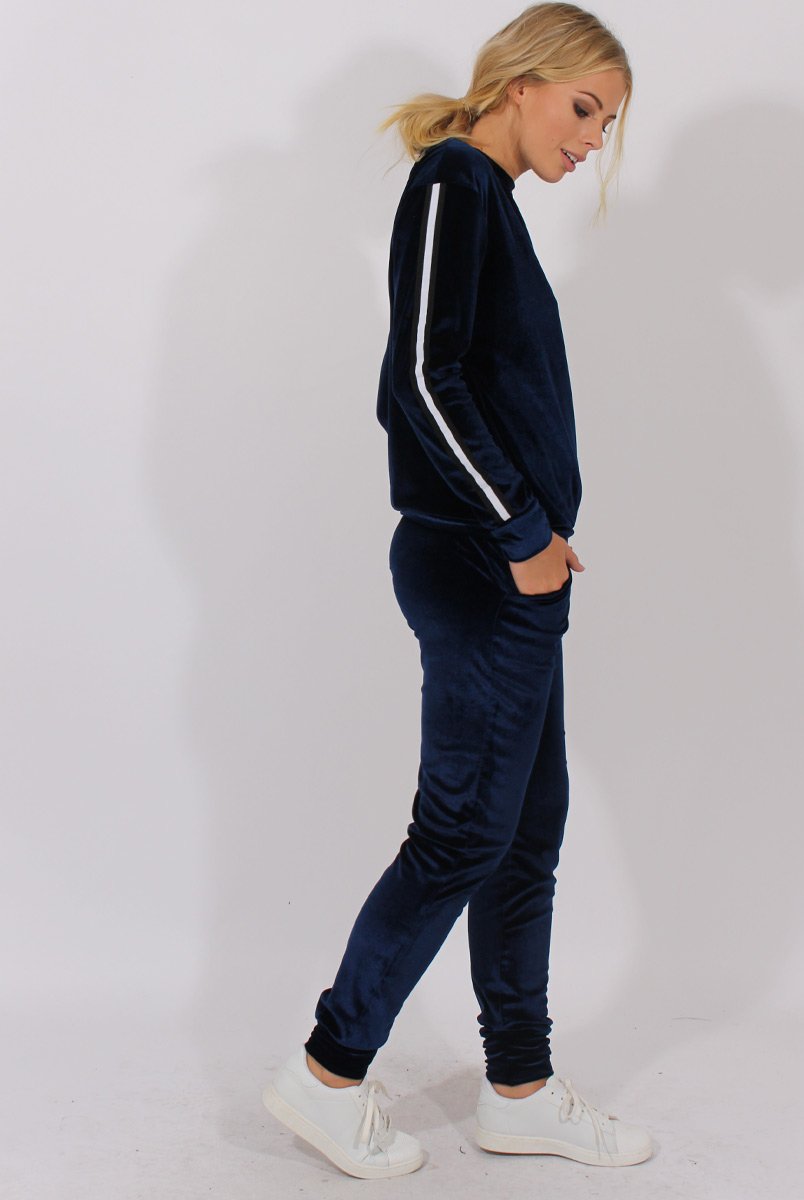 Navy Velvet Stripe Tracksuit - Armani-Tracksuits