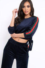 Navy Velvet Striped Set with Bow - Kelbie-Co-ords