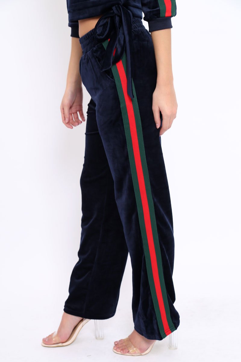 Navy Velvet Striped Set with Bow - Kelbie-Co-ords