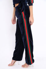 Navy Velvet Striped Set with Bow - Kelbie-Co-ords