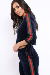 Navy Velvet Striped Set with Bow - Kelbie-Co-ords