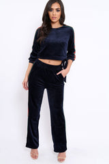 Navy Velvet Striped Set with Bow - Kelbie-Co-ords