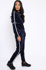 Navy Velvet Striped Trim Co-ord Set - Beau-Co-ords