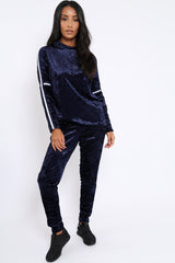 Navy Velvet Striped Trim Co-ord Set - Beau-Co-ords