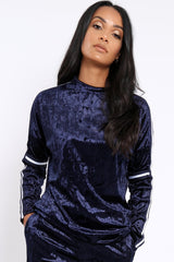 Navy Velvet Striped Trim Co-ord Set - Beau-Co-ords