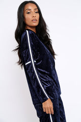 Navy Velvet Striped Trim Co-ord Set - Beau-Co-ords