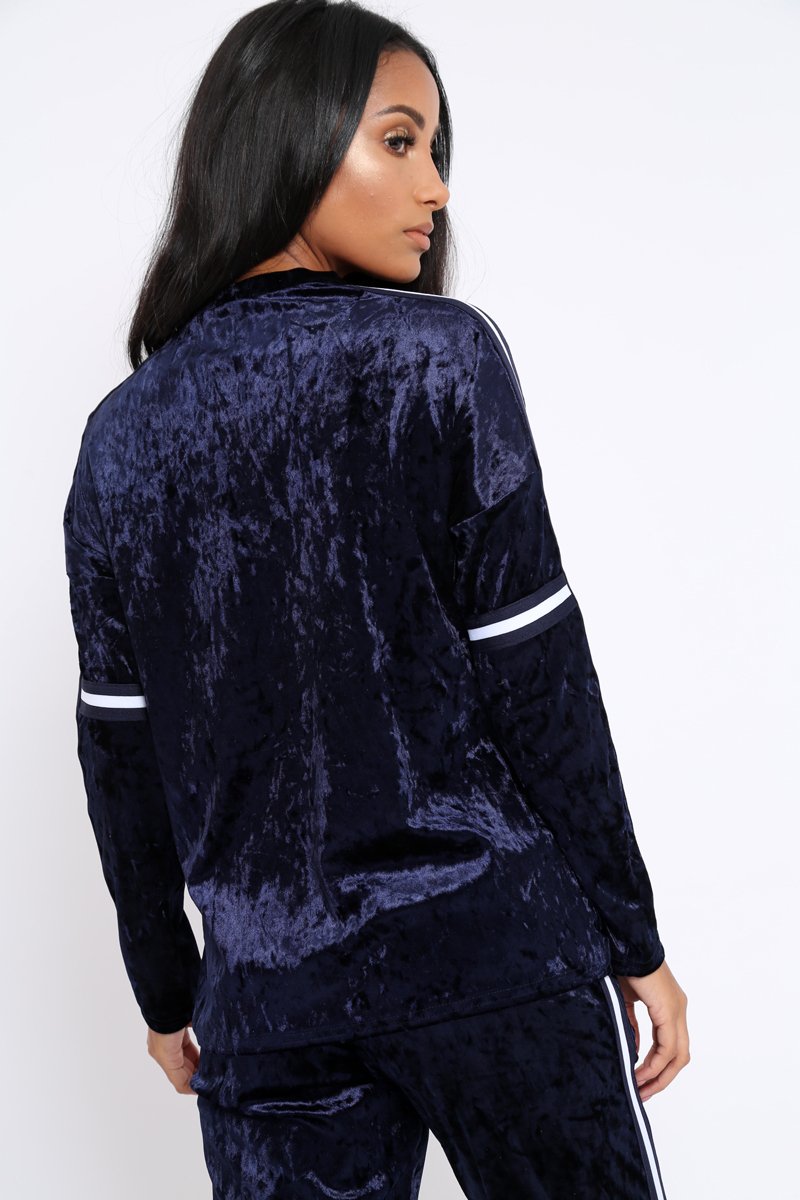 Navy Velvet Striped Trim Co-ord Set - Beau-Co-ords