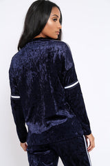 Navy Velvet Striped Trim Co-ord Set - Beau-Co-ords