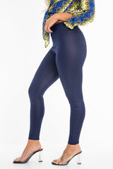 Navy Wet Look High Waist Leggings - Imogen-Leggings