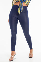 Navy Wet Look High Waist Leggings - Imogen-Leggings