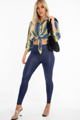 Navy Wet Look High Waist Leggings - Imogen-Leggings