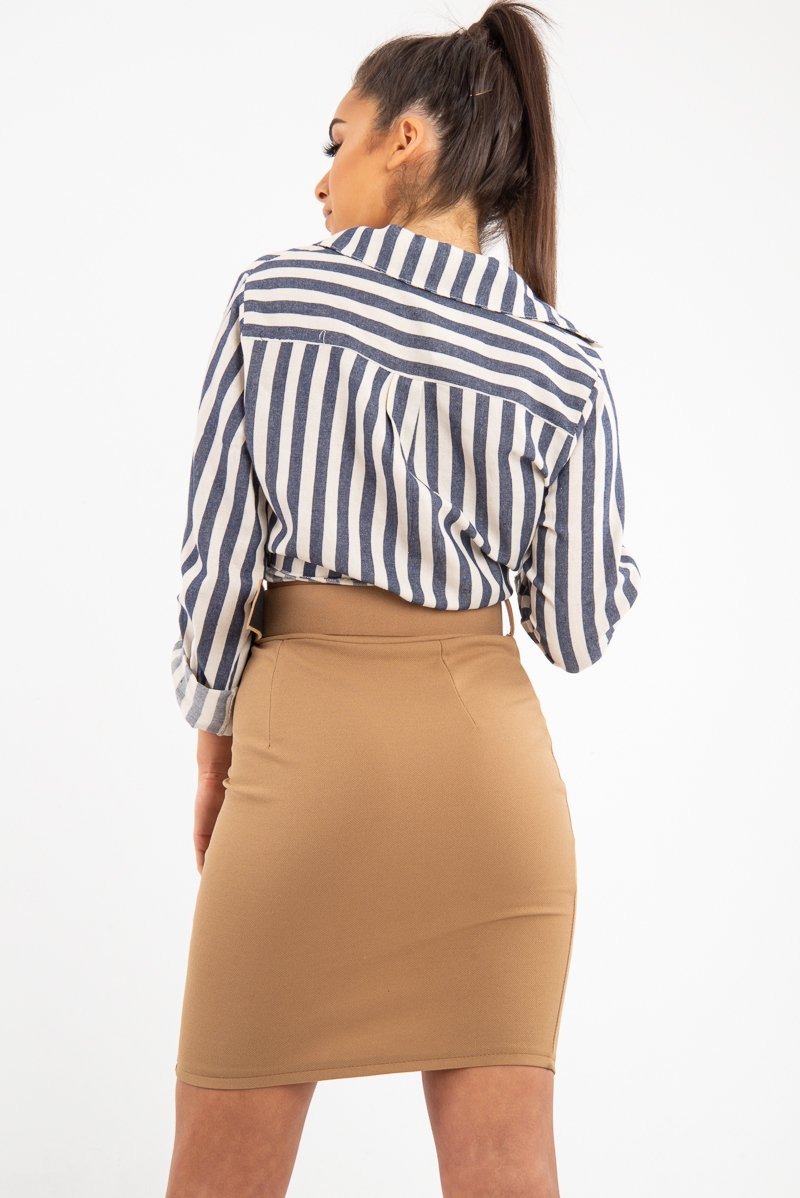 Navy White Stripe Oversized Button Down Shirt - Sopha-Shirts