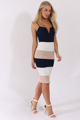Navy & White V-Front Midi Dress - Helene-Dresses
