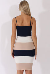 Navy & White V-Front Midi Dress - Helene-Dresses