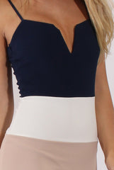 Navy & White V-Front Midi Dress - Helene-Dresses