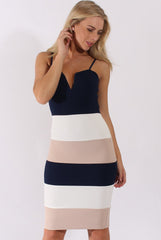 Navy & White V-Front Midi Dress - Helene-Dresses