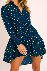Navy Yellow Polka Dot Shirt Dress - Karman-Dresses
