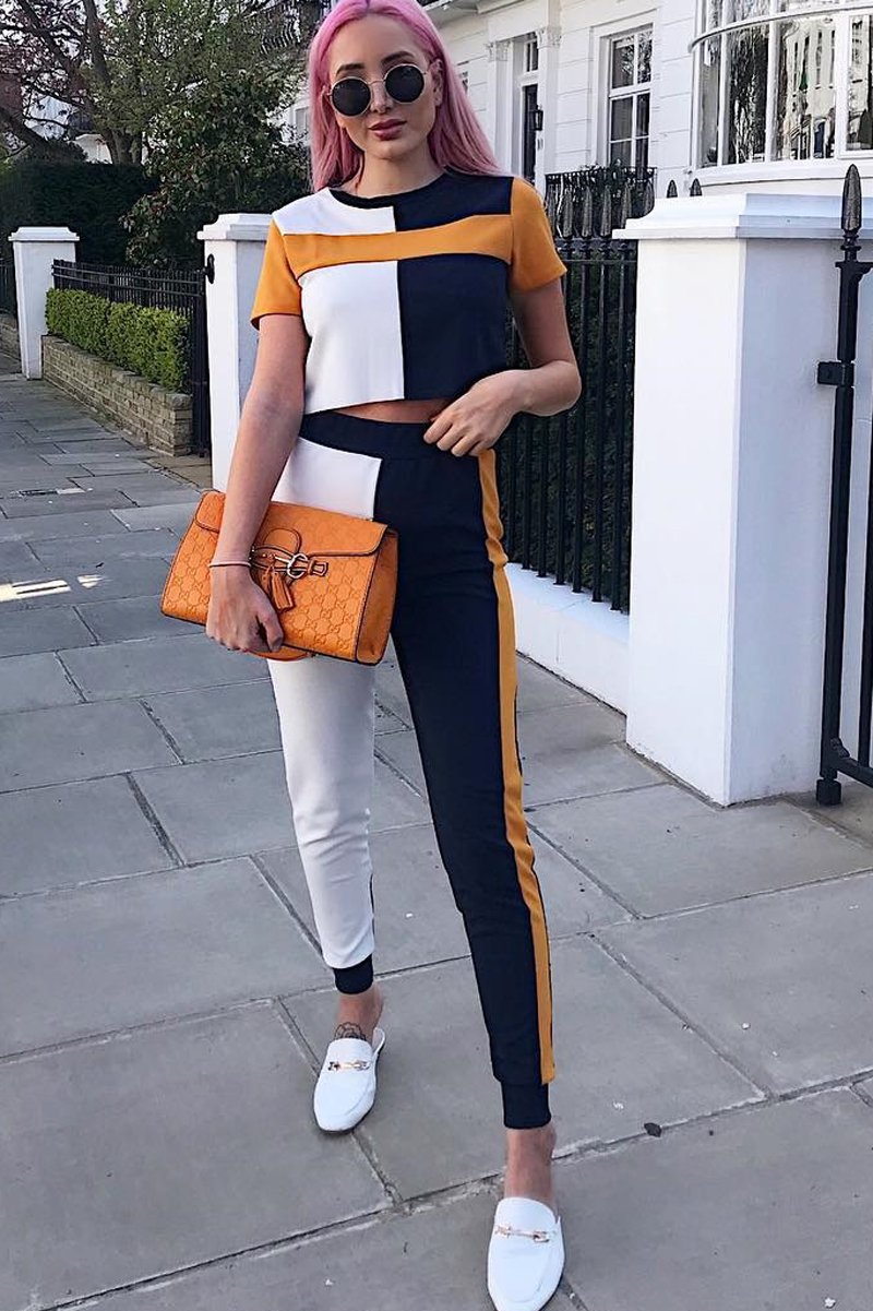 Navy Yellow and White Colour Block Co-ord - Sybil-Co-ords