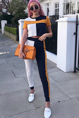 Navy Yellow and White Colour Block Co-ord - Sybil-Co-ords