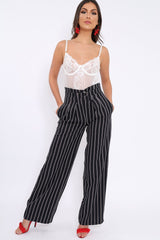 Navy and Brown Striped Wide Leg Trousers - Nalia-Trousers