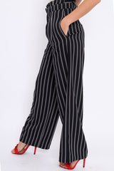 Navy and Brown Striped Wide Leg Trousers - Nalia-Trousers