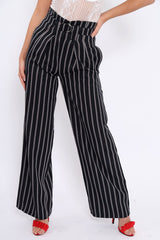 Navy and Brown Striped Wide Leg Trousers - Nalia-Trousers