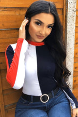 Navy and White Contrast Long Sleeved Bodysuit - Lareen-Bodysuits