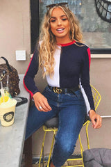 Navy and White Contrast Long Sleeved Bodysuit - Lareen-Bodysuits