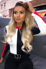 Navy and White Contrast Long Sleeved Bodysuit - Lareen-Bodysuits