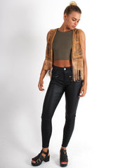 Naya Tan Studded Waistcoat-Coats