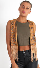 Naya Tan Studded Waistcoat-Coats