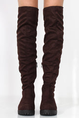 Nelly Brown Over The Knee Suede Boots-Boots