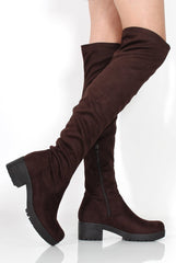 Nelly Brown Over The Knee Suede Boots-Boots