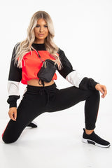 Neon Coral Colour Block Sweatshirt Tracksuit - Kazia-Tracksuits