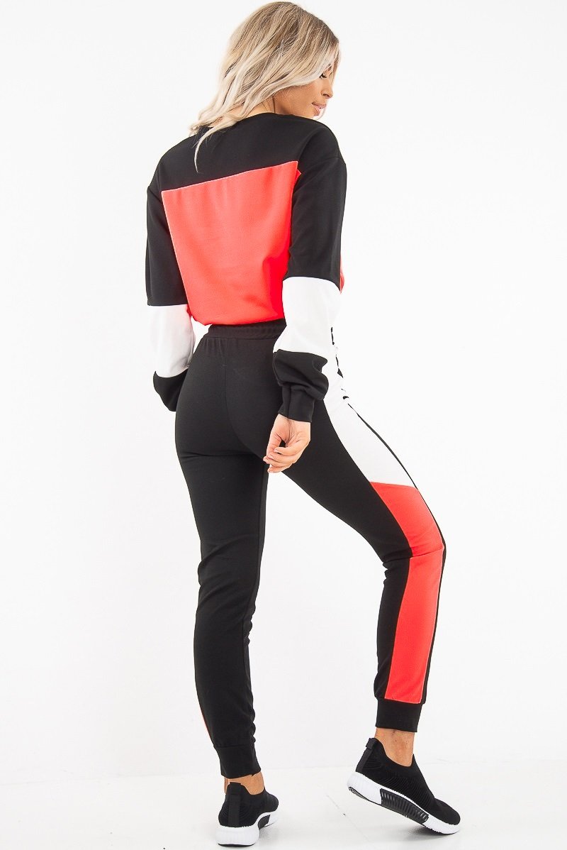 Neon Coral Colour Block Sweatshirt Tracksuit - Kazia-Tracksuits