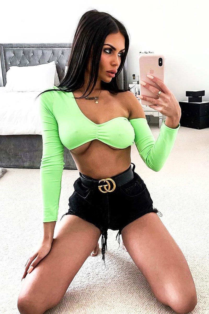 Neon Green Asymmetric Crop Top - Nicki-Crop Tops
