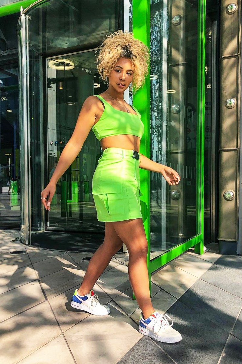 Neon Green Buckle Cargo Skirt and Crop Top Co-ord - Naliyah-Co-ords