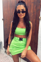 Neon Green Buckle Cargo Skirt and Crop Top Co-ord - Naliyah-Co-ords