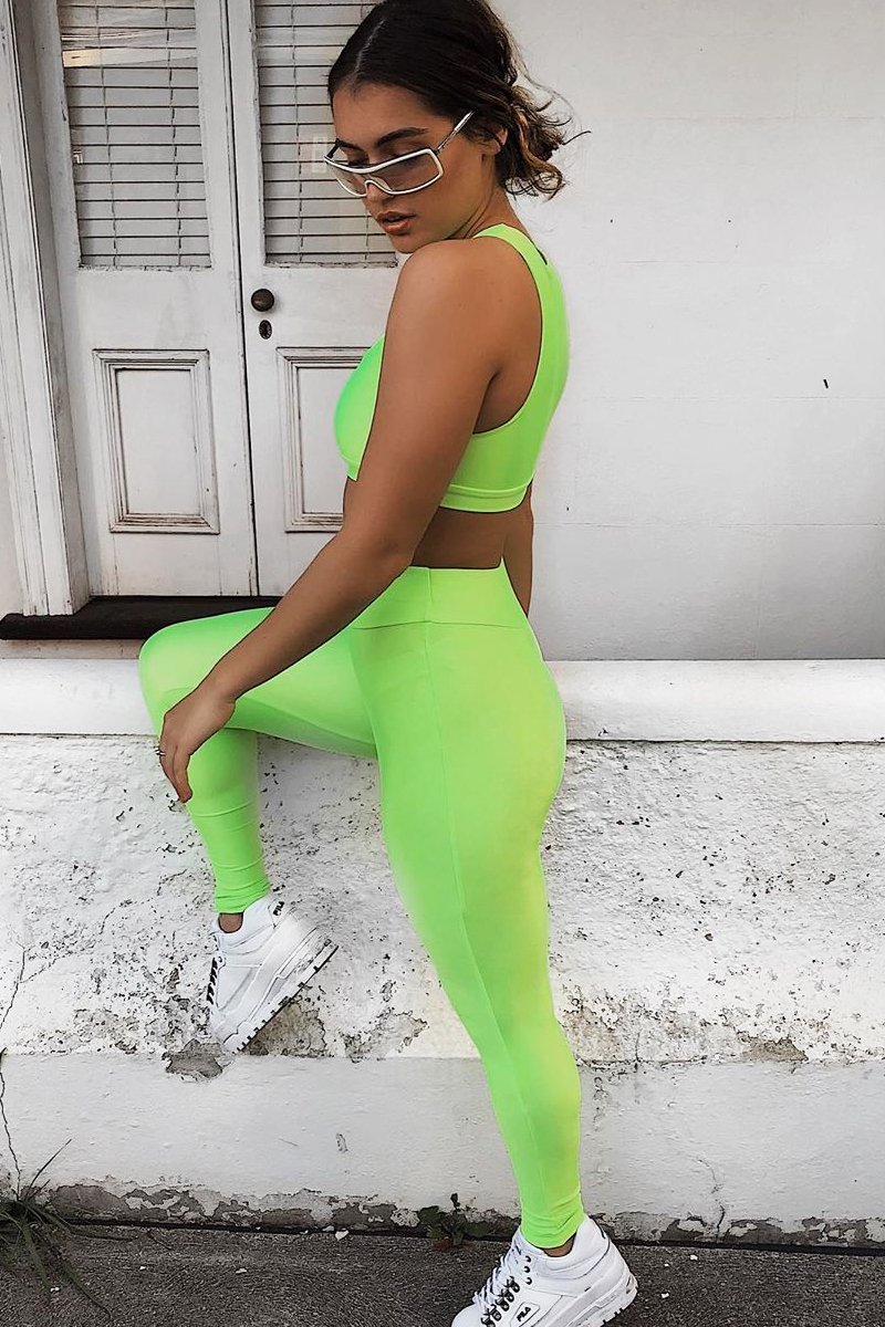 Neon Green Crop Bralet Leggings Co-Ord - Erinn-Co-ords