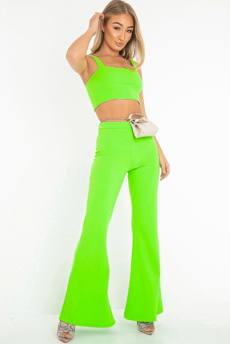 Neon Green Crop Top and Trousers Co-ord Set - Kimmy-Co-ords