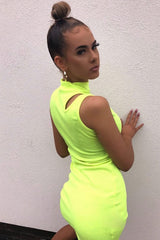 Neon Green Cut Out Rib High Neck Dress - Edyn-Dresses