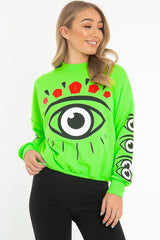 Neon Green Eye Print Crew Neck Sweatshirt - Lynden-Sweatshirts