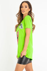 Neon Green Eyes Lips Print T-Shirt - Ayva-T-shirt