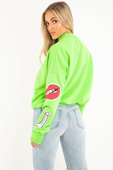 Neon Green Eyes Lips Printed Sweatshirt - Beckie-Sweatshirts
