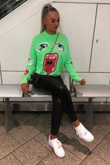 Neon Green Eyes Lips Printed Sweatshirt - Beckie-Sweatshirts